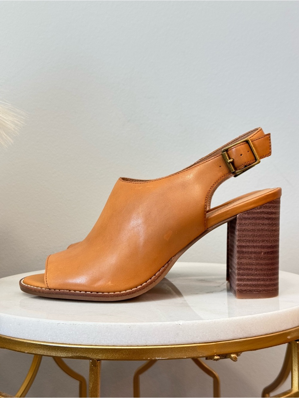 Madewell Cognac Slingback Open-Toe Block Heel Sandals Sz 10 - Picture 6 of 12